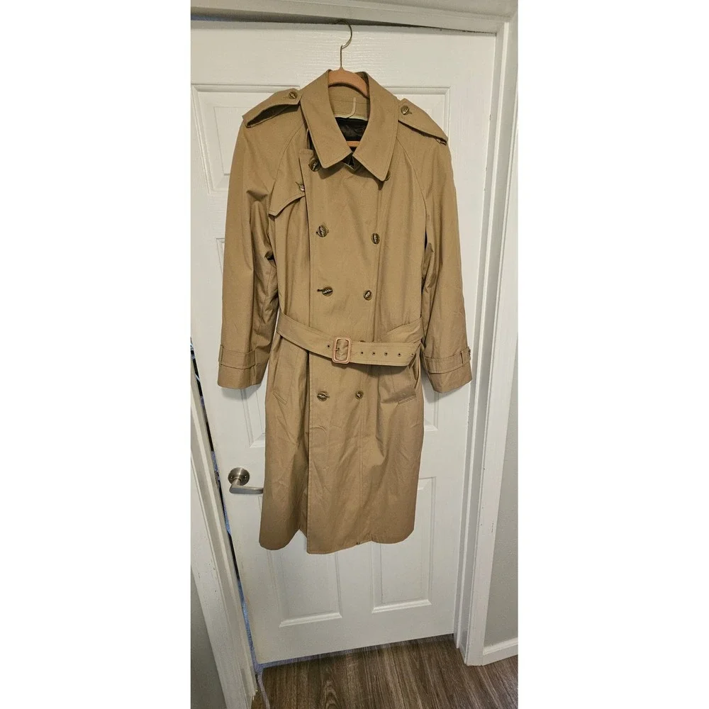 London Fog Tempo Europa Tan Trench Coat Mens 40 Reg Plaid Zip Out Liner Khaki